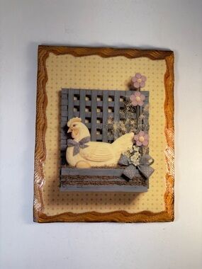 Vtg Farmhouse Chicken Wall Art Decor Retro Country Farm Kitschy 90s 80s‎ Flowers